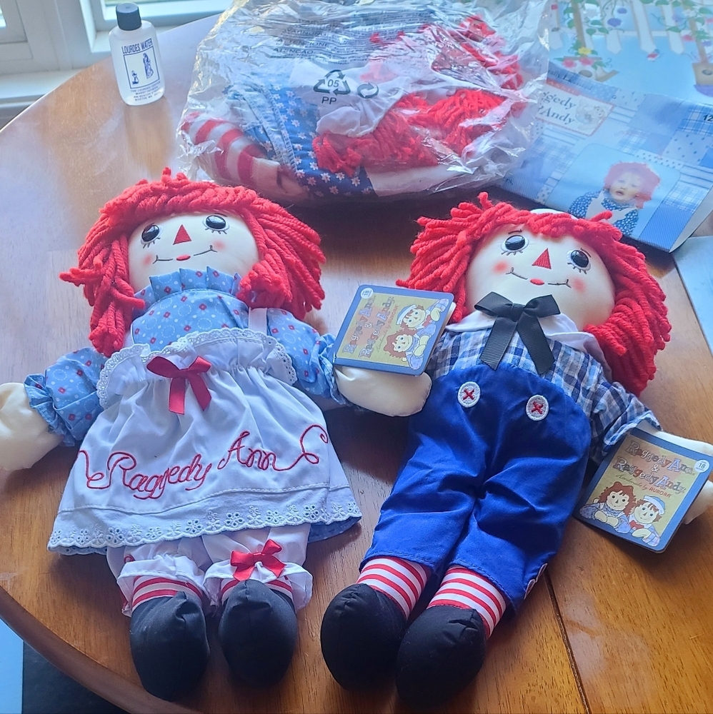 3 Pc LOT Raggedy Ann and Andy 16 Inch Dolls with Tags & FREE Costume